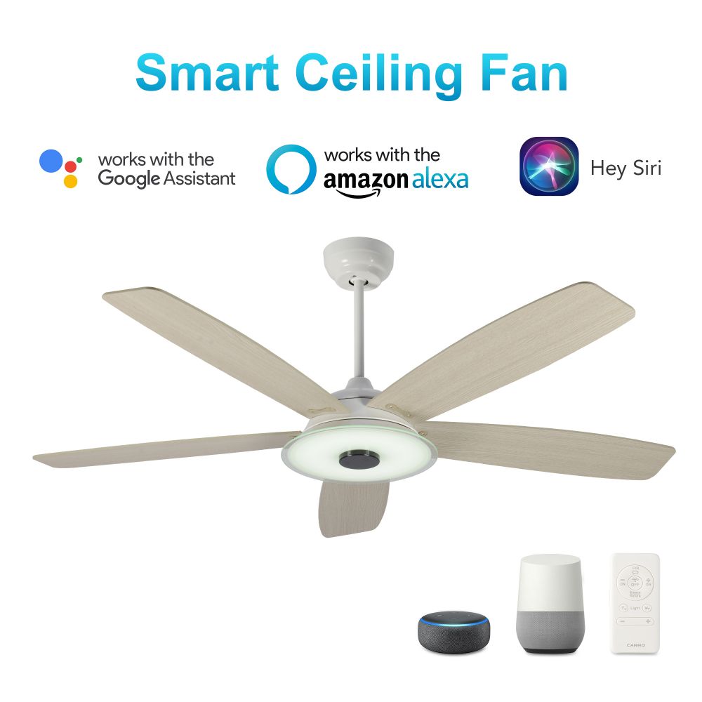 Carro USA VS525H-L13-W6-1 Journey 52-inch Indoor/Outdoor Smart Ceiling Fan, Dimmable LED Light Kit & Remote Control, Works with Alexa/Google Home/Siri